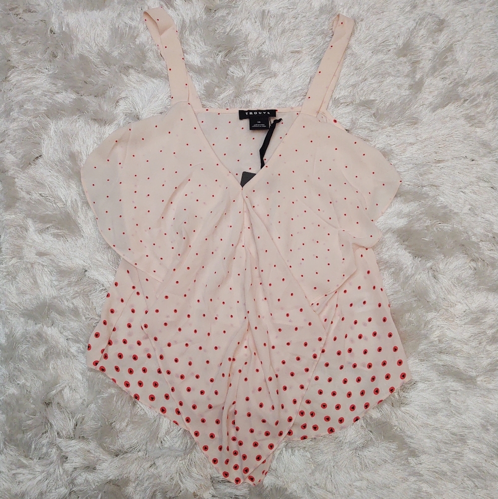 Trouvé pink peony bud dots tank sz xs